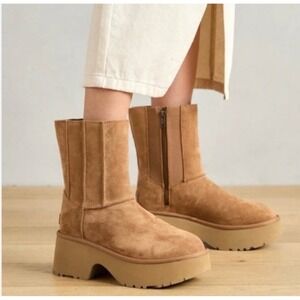 Ugg Women's Trendy Block Heel Platform Boots Brown Suede Size 8